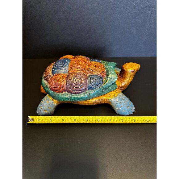 Hand-Carved & Painted Wooden Turtle Trinket Box Sea Ocean Beach Decor - Picture 15 of 16